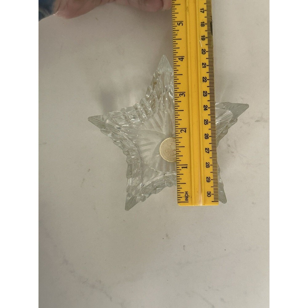 Vtg Crystal Clear Star Shape Lead Crystal Trinket Jewelry Box Romania Glass Lid - Picture 15 of 16